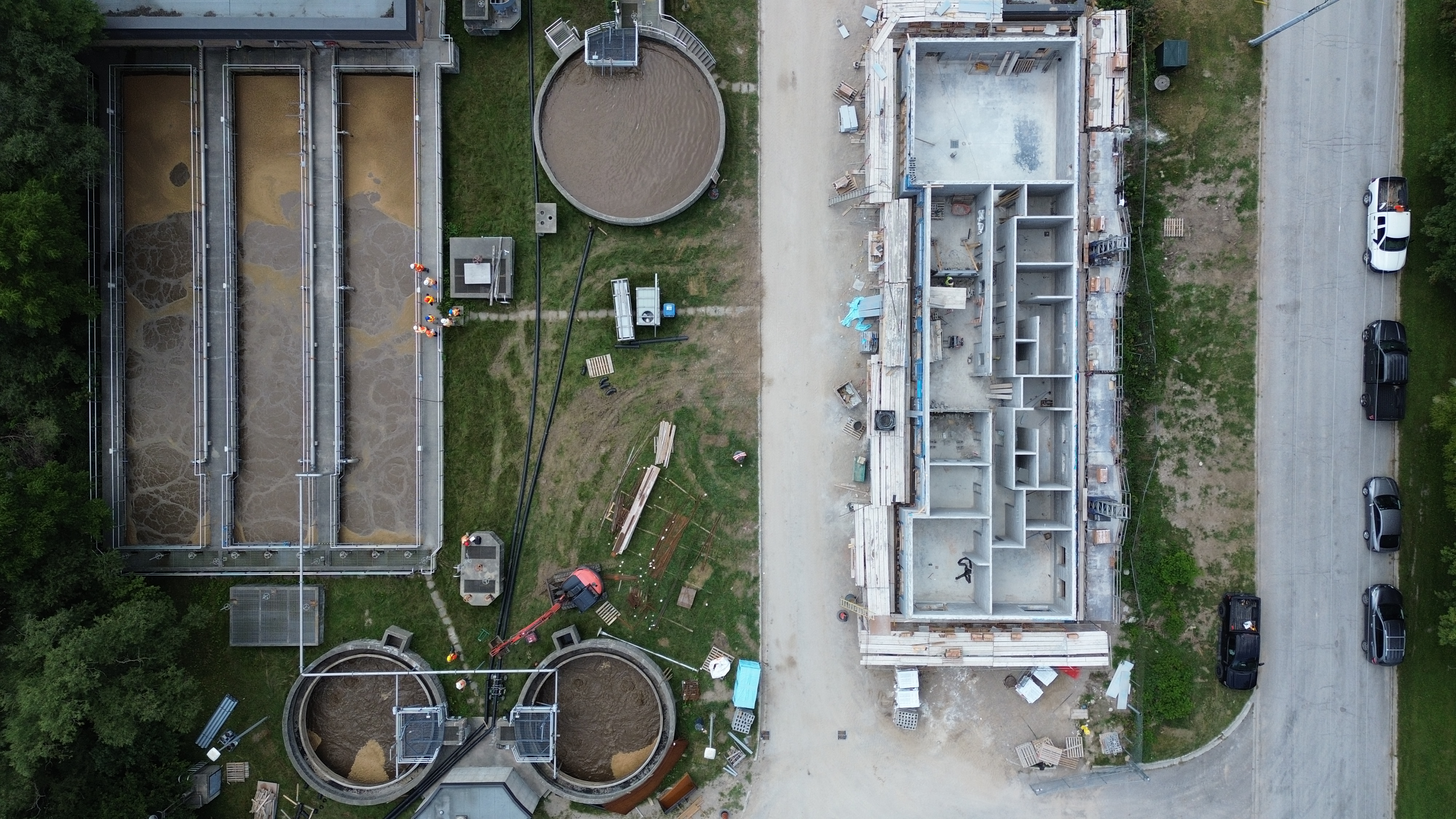 aerial view of wastewater treatment plant